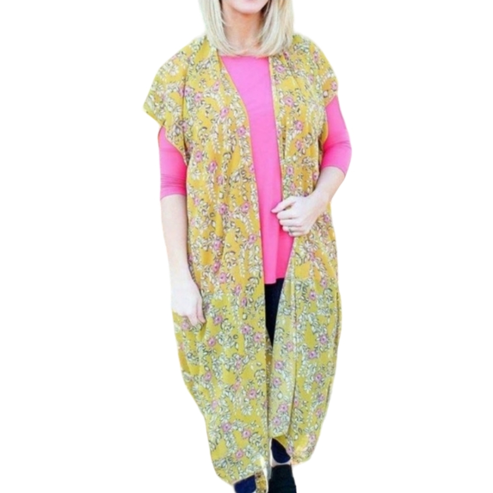 Yellow Floral Spring Kimono Cover Up